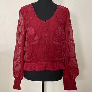 NWT Anthropologie Embroidered Floral Blouse